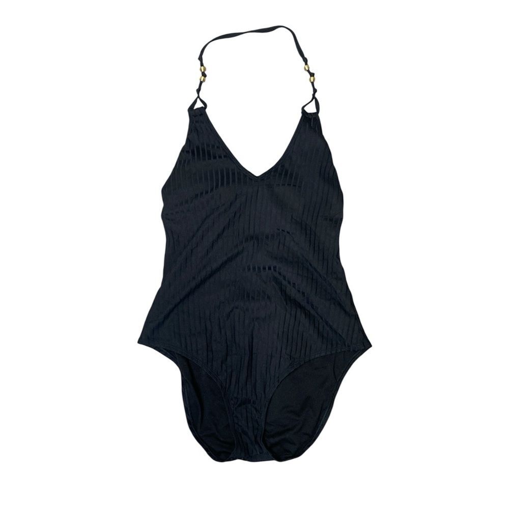 Black Halter One Piece Swimsuit XL Shade & Shore Adjustable Tie Back Shelf Bra